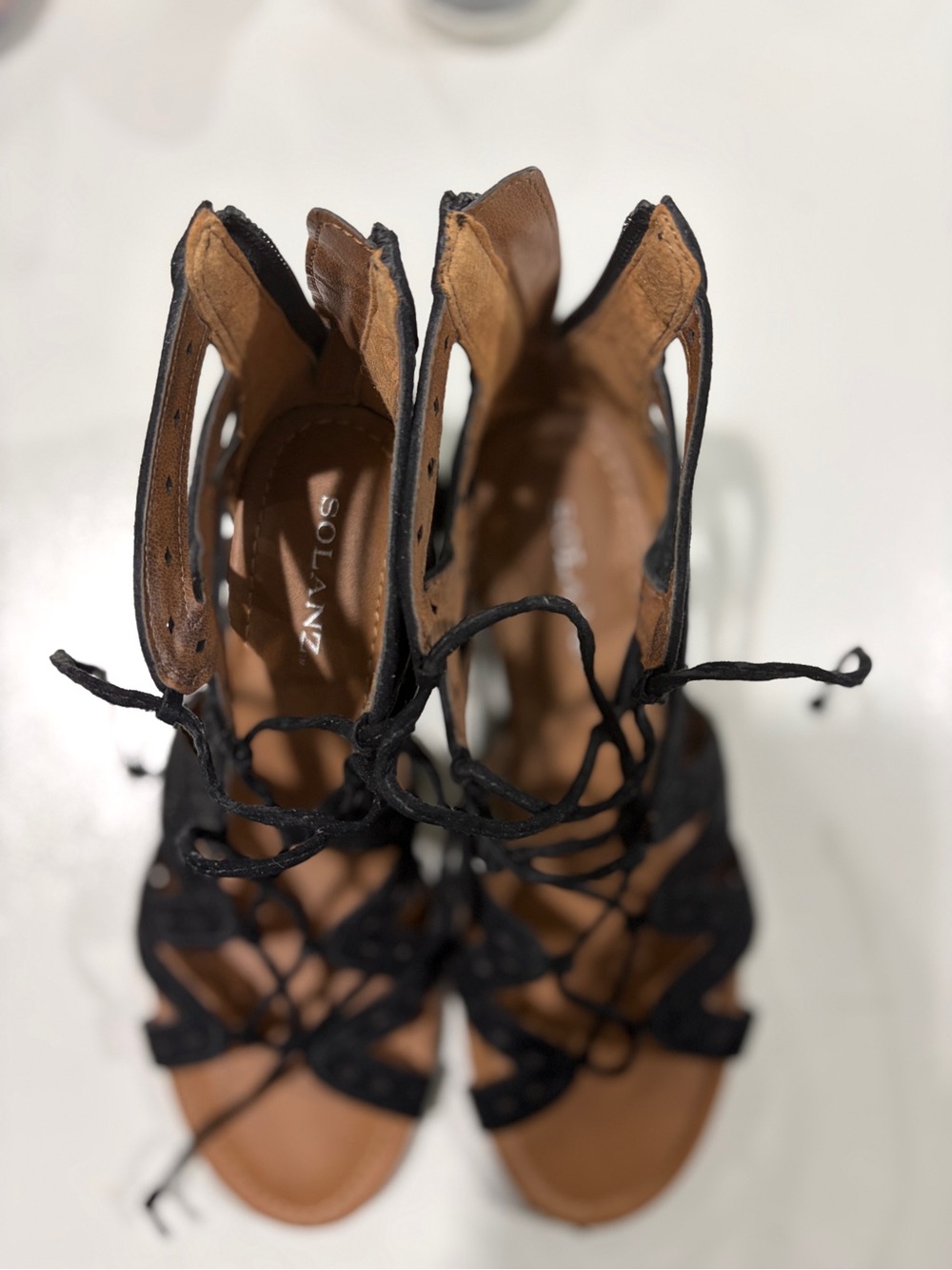 Solanz Black Lace-Up flat gladiator Sandals